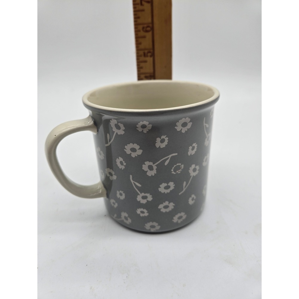 Place & Time Joann Gray Cream Floral Flower Coffee Tea‎ Mug